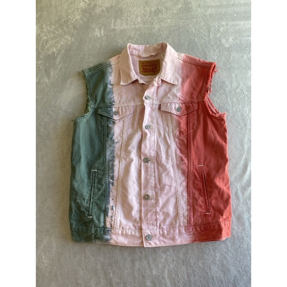 Levis Tie Dye Rainbow Denim Vest Women Size Large‎ Colorful Lover Taylor - Picture 1 of 6